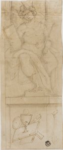 Seated Figure with Crown, Holding Sceptre and Book, with Host Below by Lazzaro Tavarone