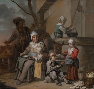 The Master with the Bonnets - Peasant Family at a Well, 1650-60