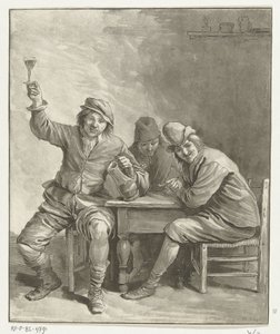 Three Men Smoking and Drinking at a Table by Leendert Brasser (signed by artist)