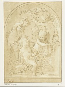 Five Putti with Flowers and Garlands by a Vase