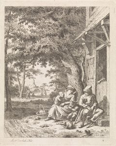 Family with Dog, Sitting in Front of a House (Landscapes with Figures)