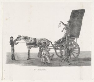 Carriage with a Quack, 1835 (De afzonderlijke voorstellingen, welke den optogt, gehouden door H.H. Studenten der Leidsche Hoogeschool op den 9 Feb: 1835) by Leendert Springer (I)