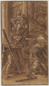 Madonna with Child and Apostle Andrew (left) and Saint Jude (right) by Lelio Orsi