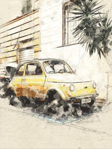 Classic Yellow Fiat by Lembayung senja studio [Vintage Poster]