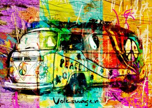 Colorful Hippie Camper Van by Lembayung senja studio [Vintage Poster]