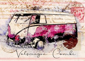 Dreamy Combi Van Art by Lembayung senja studio [Vintage Poster]