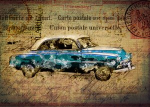 Retro Blue Car Postcard