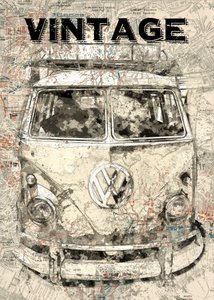 Vintage Bus Travel Map by Lembayung senja studio [Vintage Poster]