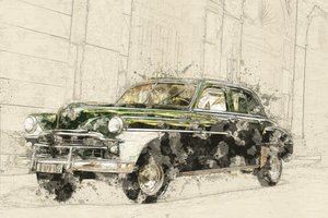Vintage Car Sketch Art by Lembayung senja studio [Vintage Poster]