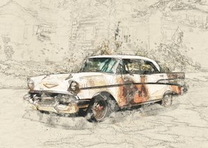 Weathered Car by Lembayung senja studio [Vintage Poster]