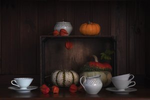 Autumn Gourds and Teacups by Lenka
