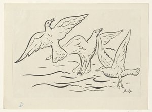 Three Birds in the Air Above the Sea