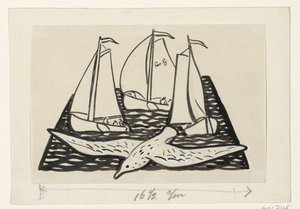 Three Sailing Ships and a Seagull
