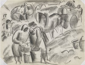 Potato Diggers in the Field with Horse and Wagon by Leo Gestel