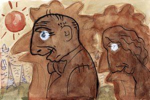 Caricature of Leo Gestel and His Wife by Leo Gestel