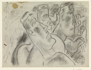 Three Farmers in a Meadow with Horses by Leo Gestel