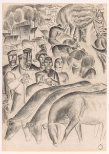 Grazing Cows, Farmers, and Workers in the Field by Leo Gestel