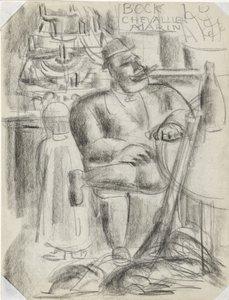 Hunter Sitting at Café Table, in Black Chalk by Leo Gestel