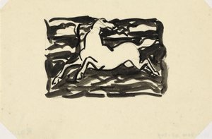 Jumping Horse with Head Turned Back in a Frame with Waves in the Background by Leo Gestel
