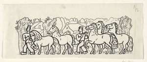 Two Farmers Leading Their Horses Through a Village by Leo Gestel