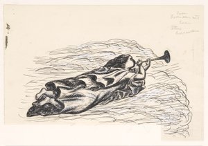 Woman with Trumpet, Floating on Clouds by Leo Gestel