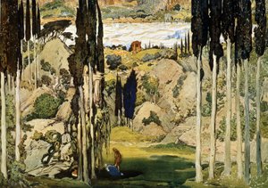 Stage Design for the Ballet Daphnis and Chloe by Maurice Ravel by Leon Bakst