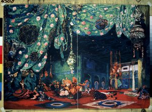 Stage design for the ballet Sheherazade by N. Rimsky-Korsakov by Leon Bakst