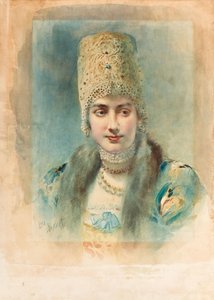 Portrait of a Girl Wearing a Kokoshnik by Leon Bakst