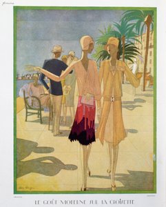 Fashionable people strolling on the Croisette Promenade in Cannes, illustration from 