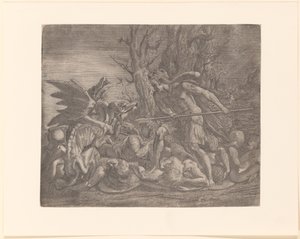 Young Man with Lion Skin Over His Head, Possibly Cadmus, Fighting a Dragon by Leon Davent