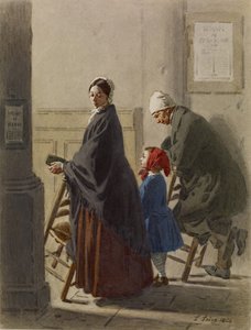 Man, Woman and Girl at Prayer in Church