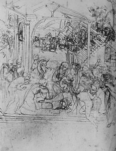 Adoration of the Kings: Composition Sketch, 1478-1481 (detail) by Leonardo da Vinci