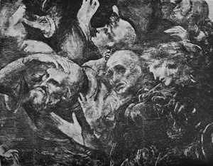 Adoration of the Magi - Heads of the group behind the kneeling king on the right