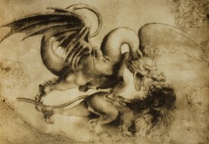 Dragon Killing a Lion, Drawing by Leonardo da Vinci by Leonardo da Vinci