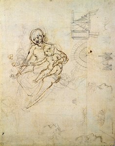 Studies for a Virgin and Child and of Heads in Profile and Machines
