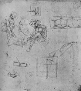 Three Seated Figures and Studies of Machinery