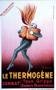 Advertising for thermogenic wadding healing colds, intercostal pain, rheumatism, cough, neuralgia and lumbagos. French Bouvard. beginning of the 20th century