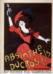 Advertising for wormwood Ducros (woman waving a bottle)