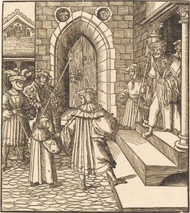 Three Men and a Boy in the Court of a Castle, to the Right Three Men on a Staircase by Leonhard Beck