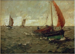 Fishing Cutter at Sea with Approaching Clouds by Leonhard Sandrock