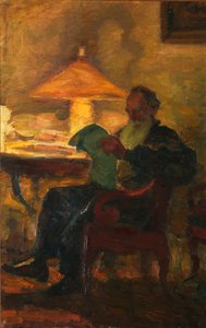 Leo Tolstoy with a newspaper by Leonid Osipovich Pasternak