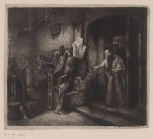 Interior of a Synagogue with Worshippers by Leopold Flameng