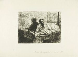 Portrait of Charles Meryon Sitting Up in Bed by Leopold Flameng
