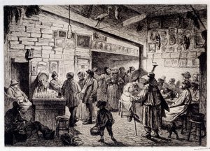 Interior View of the Cabaret du Rabbit Blanc Demolished in 1860. Engraving by Leopold Flameng, 1863 by Leopold Flameng