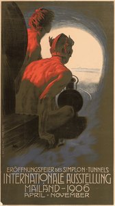 German poster advertising the 1906 International Exhibition in Milan organised to celebrate the opening of the transalpine Simplon Tunnel by Leopoldo Metlicovitz