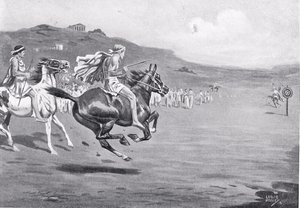 Greek horsemen throwing the javelin, illustration from 