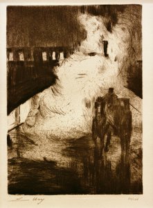 L. Ury, Nocturnal Impressions (with Carriage in Front of Locomotive Steam)