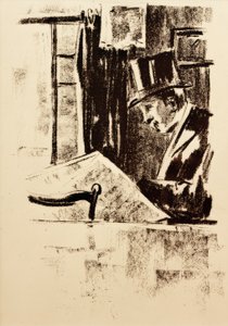 Newspaper Reader with Top Hat