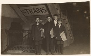 Four Newsies at an Entrance to the Subway, New York City
