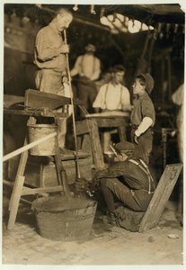 Blower and Mould Boy at Seneca Glass Works, Morgantown, West Virginia, 1908
